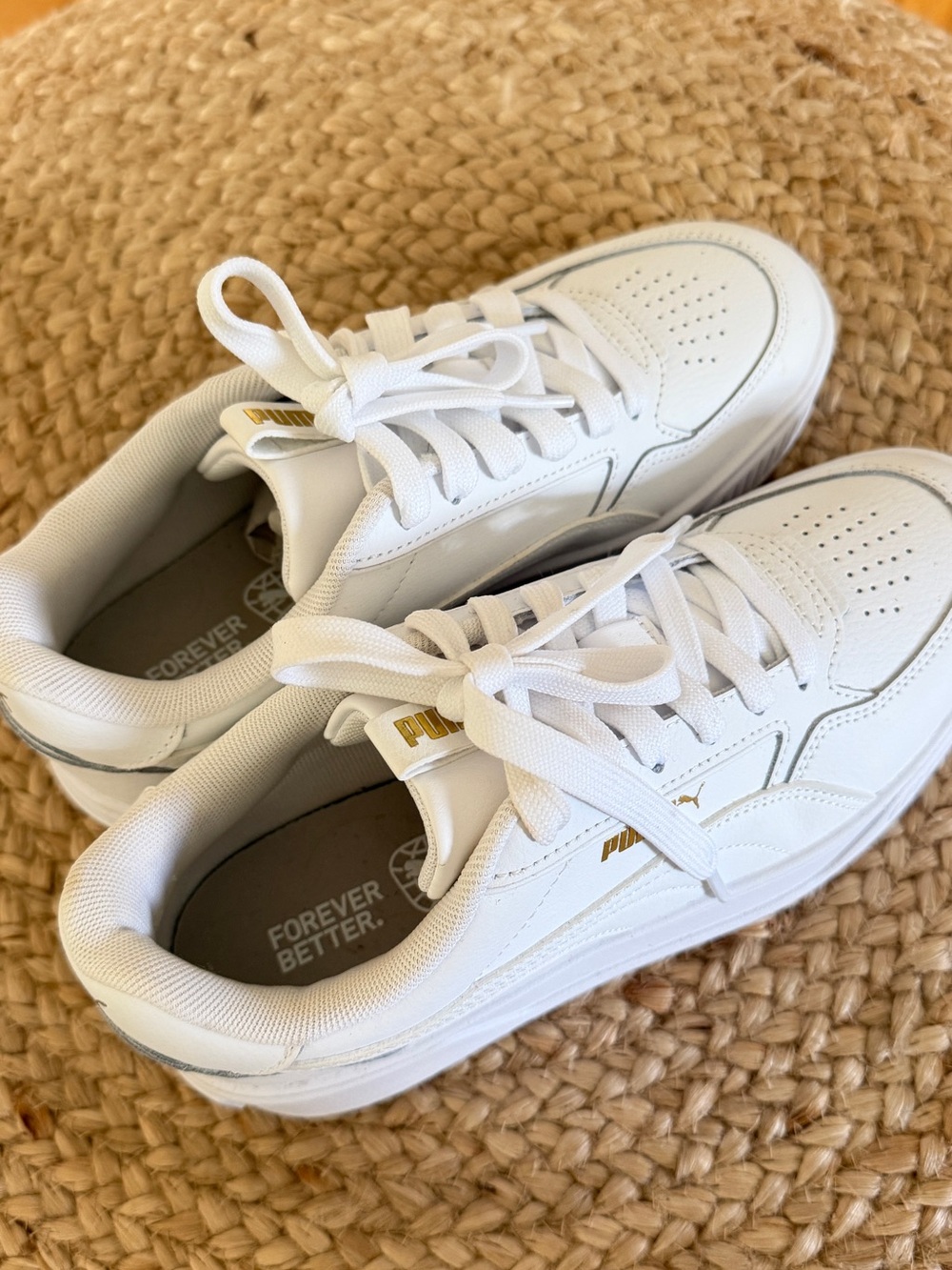 Puma White Sneakers with Gold Logo Accents